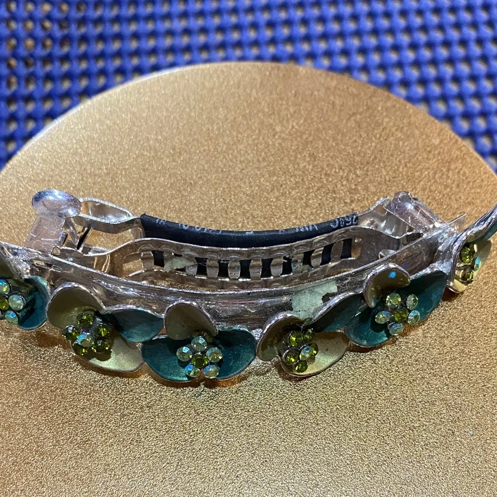 Floral Gold and Green Barrette 4 inches in length - Picture 6 of 7